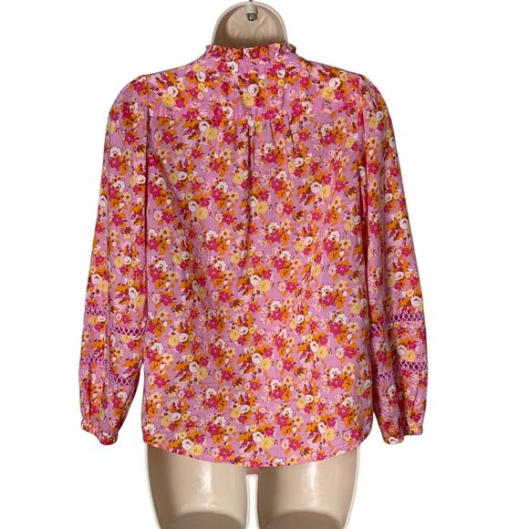 J. Crew Floral Ruffleneck Shirt Blouse Pink and Orange Size XXS - Picture 5 of 12